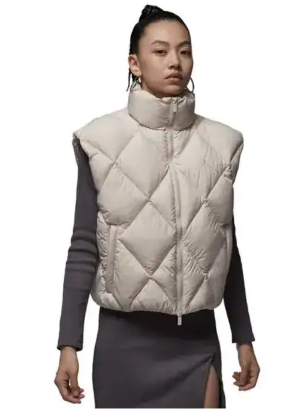 Nike | Women’s Cream Jordan Brooklyn Quilted Cropped Zip Front Puffer Vest Sz XS